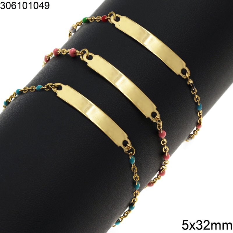 Stainless Steel Bracelet Link Chain with Enamel and Tag 5x32mm