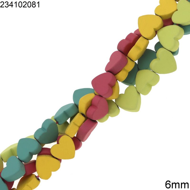 Hematite Heart Beads 6mm Horizontal Drill