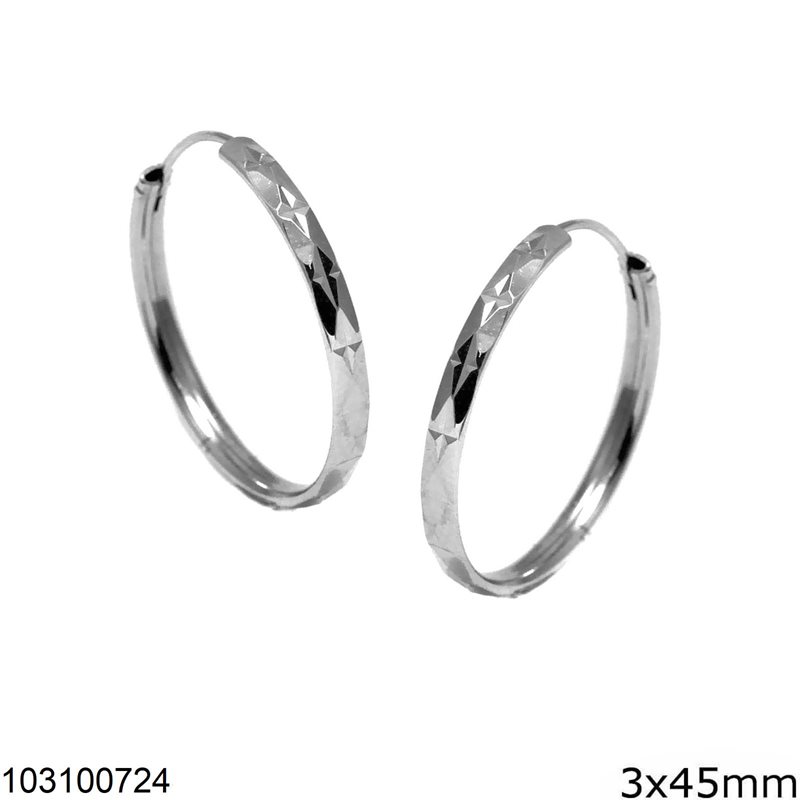 Silver 925 Hoop Earrings 3x25-55mm
