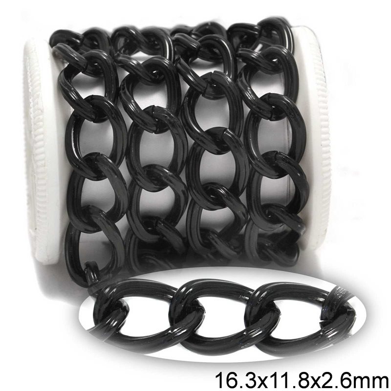 Aluminium Gourmette Chain 16.3x11.8x2.6mm, Black Color