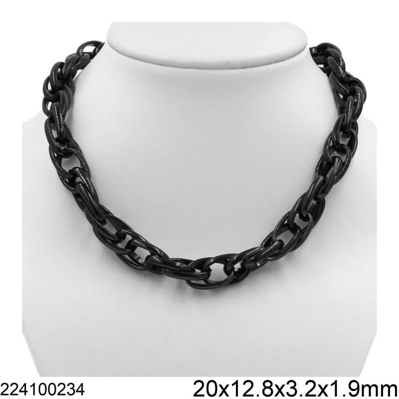 Aluminium Twisted Oval Link Chain 20x12.8x3.2x1.9mm, Black color