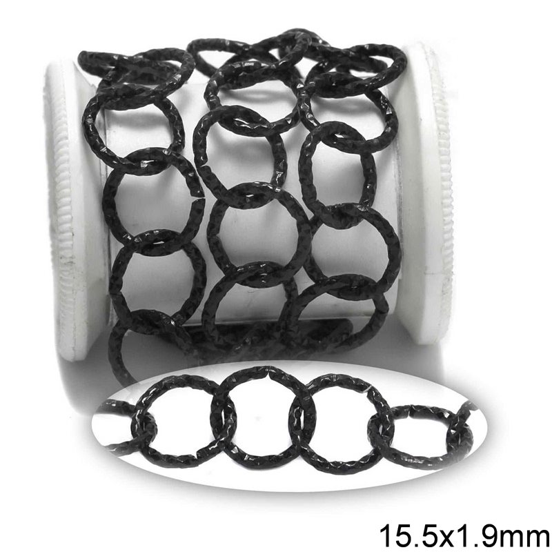 Αλυσίδα Αλουμινίου Κρίκος Σαγρέ 15.5x1.9mm, Μαύρο Χρώμα 