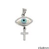 Silver  925  Pendant Evil Eye Mop-shell with cross 15x8mm