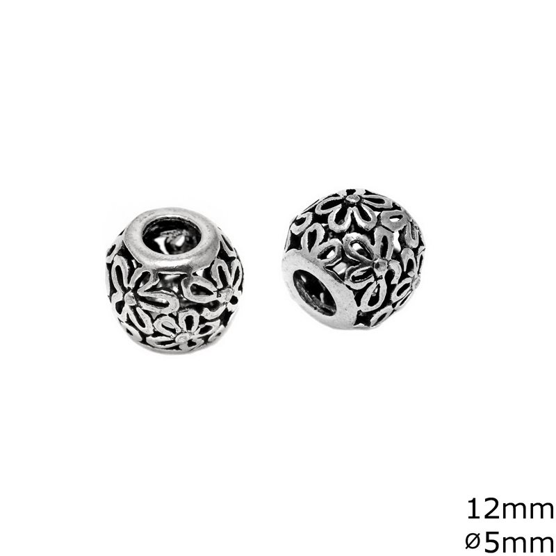 Silver 925 Oxyde Bead 12mm with 5mm hole, 2,20gr