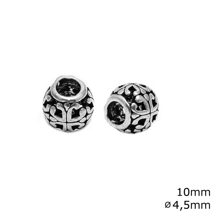 Silver 925 Oxyde Bead Cross 10mm with 4.5mm hole, 2.33gr