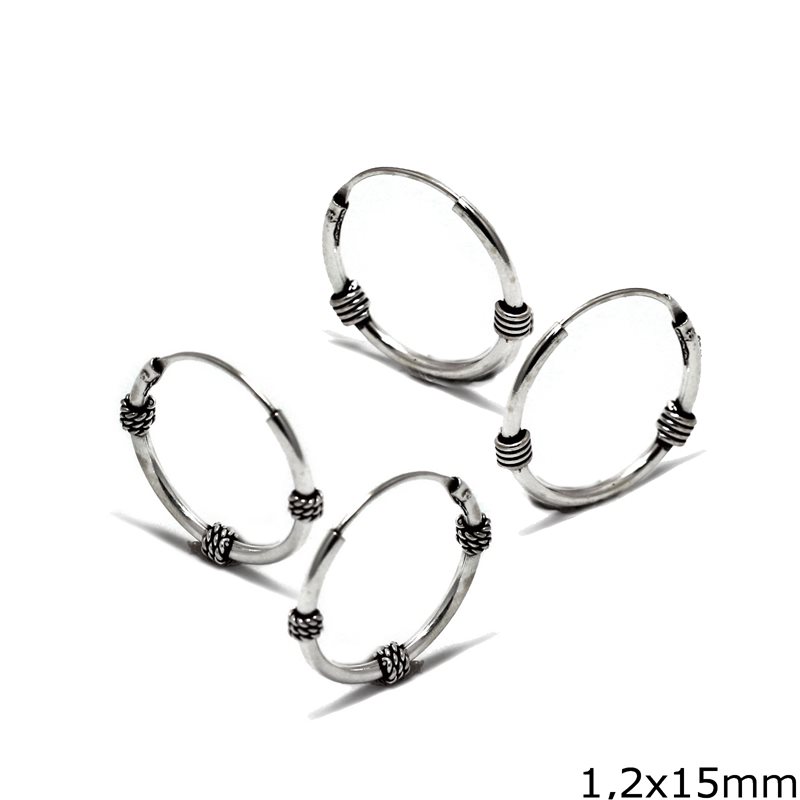 Silver 925 Hoop Earrings 1.2x15mm