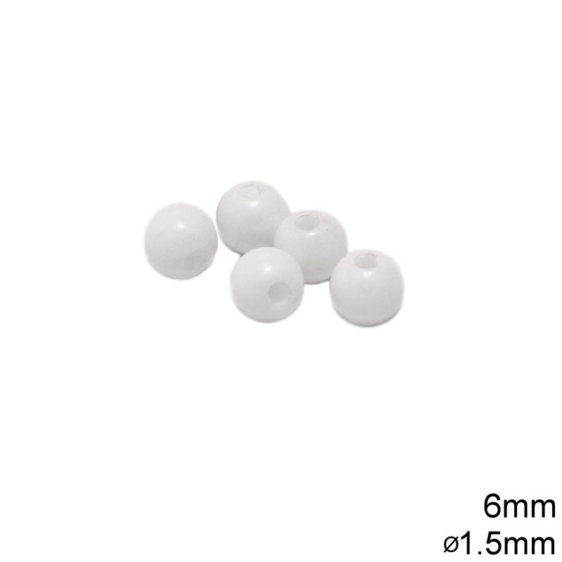 Χάνδρα Πλαστική 6mm με τρύπα 1.5mm, Άσπρη
