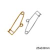 Brass Safety Pin with Hoop 25x0.8mm