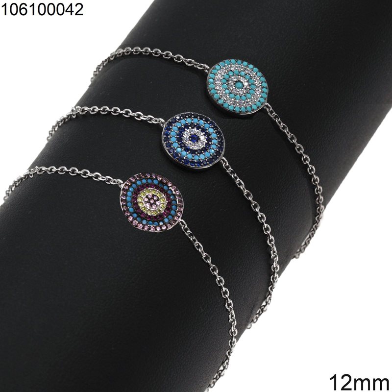Silver 925 Bracelet with Evil Eye and Zircon 12mm
