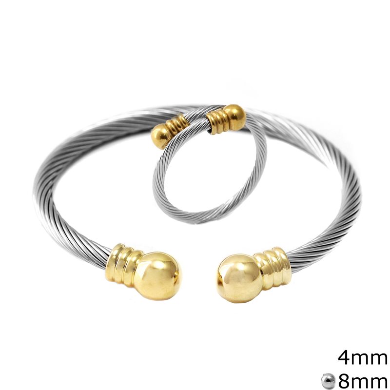 Stainless Steel Set of Bracelet 4mm & Ring Twisted Wire 