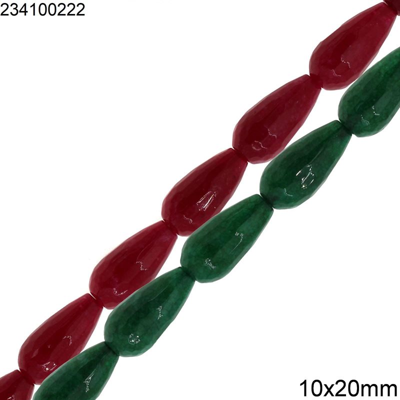 Jade Faceted Pearshape Beads 10x20mm