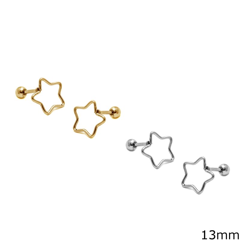 Stainless Steel Earrings Star Outline Style 13mm
