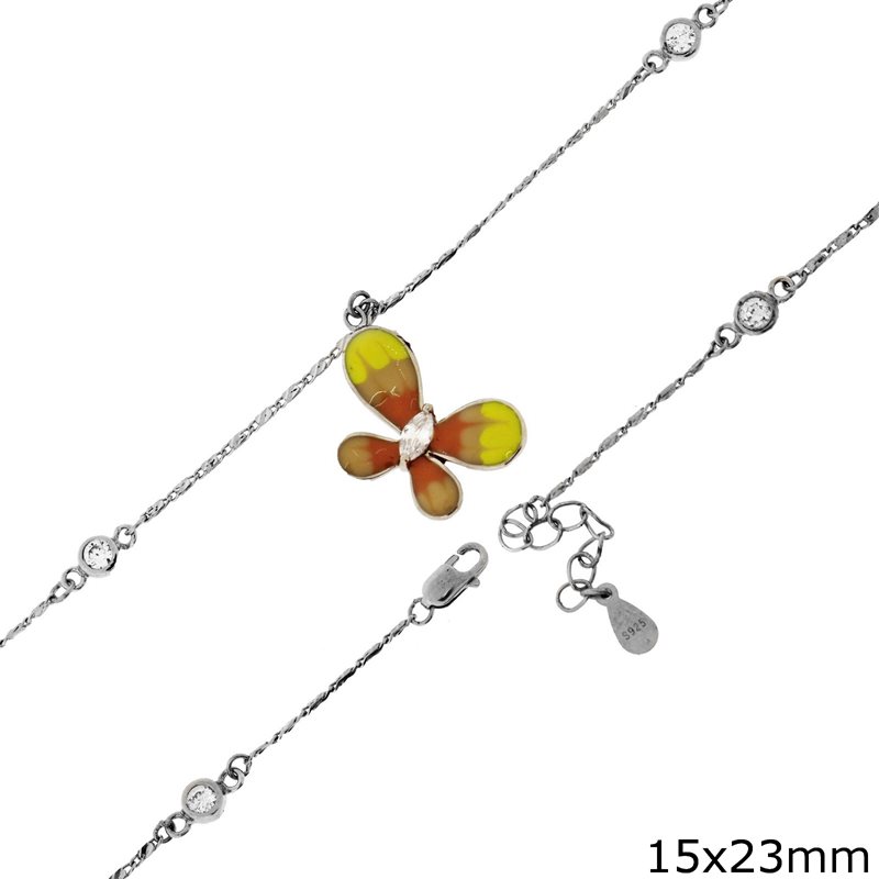 Silver 925 Anket Butterfly with enamel 15x23mm and zircon