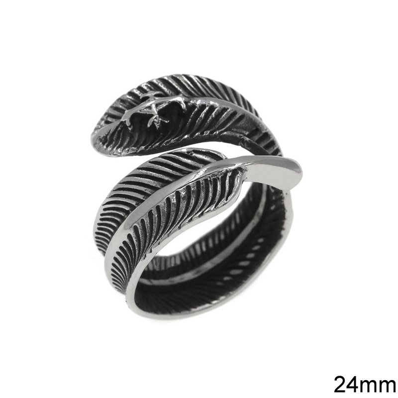 Stainless Steel Male Ring Feather 24mm