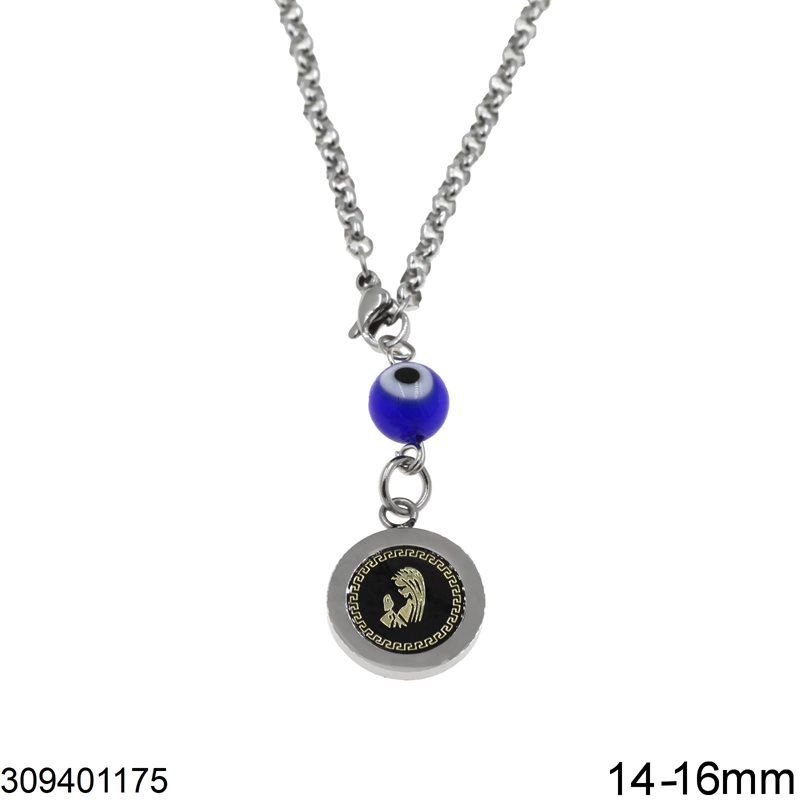 Stainless Steel Car Amulet Madonna 14-16mm with Evil Eye