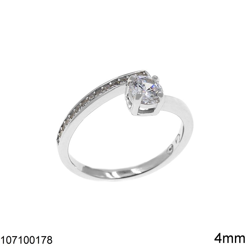 Silver 925 Ring with Zircon and Stones 4mm