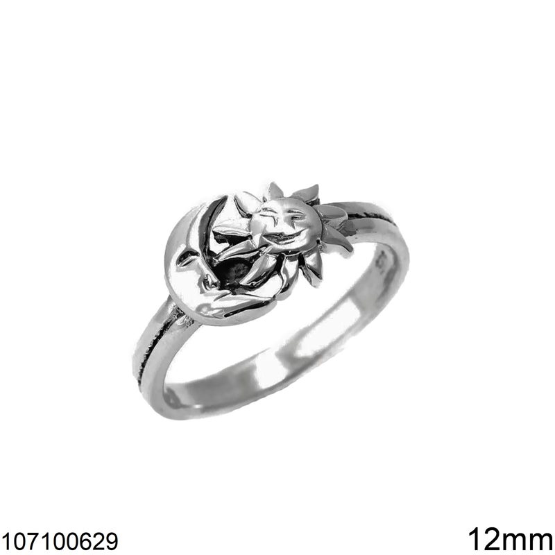 Silver 925 Ring Sun and Crescent 12mm