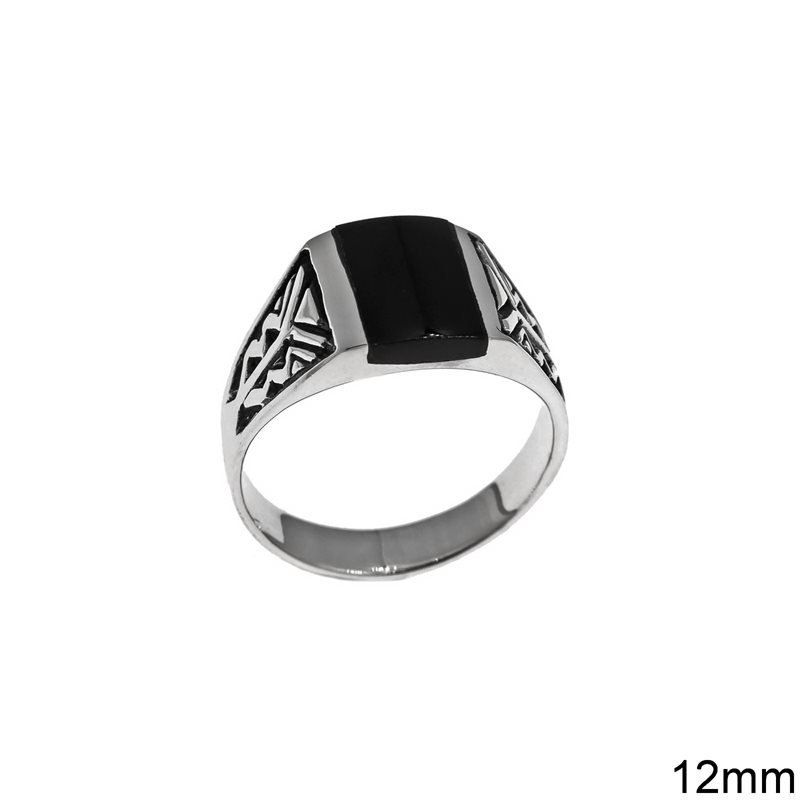 Silver 925  Male Ring with Onyx Stone 12mm
