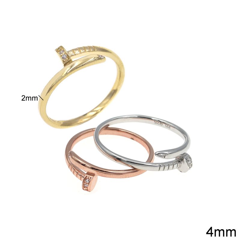 Δαχτυλίδι Ασημένιο 925 Καρφί με Ζιργκόν 2mm
