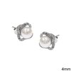 Silver 925 Earrings Outline Style Branch 9mm with Freshwater Pearl 5mm 