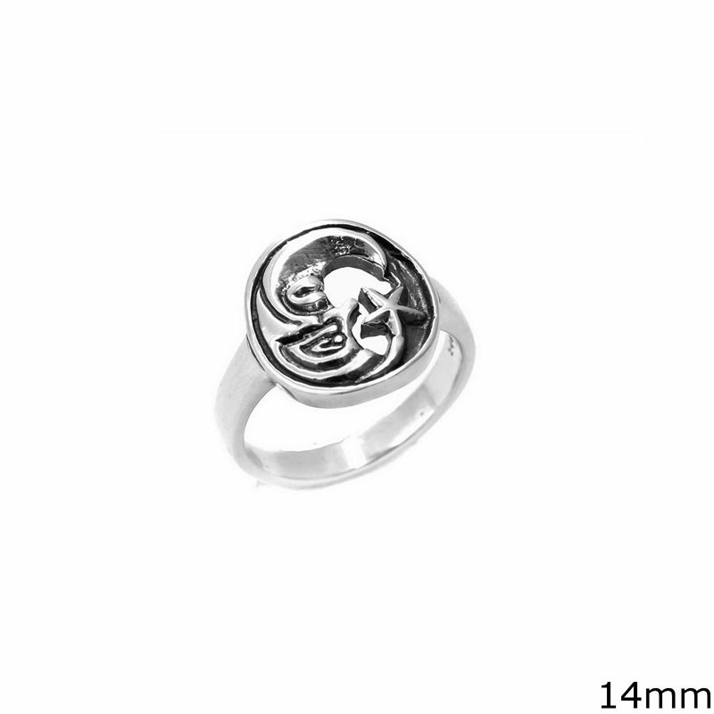 Silver  925 Ring Moon 14mm