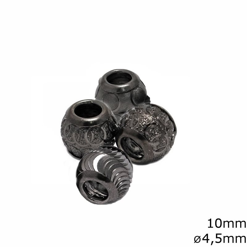 Silver 925 Black Bead with Designs 10mm with Hole 4.5mm