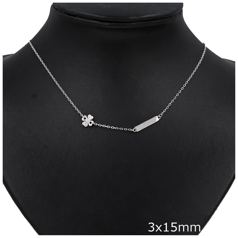 Silver 925 Necklace Tag with 4leaf Clover 3x15mm