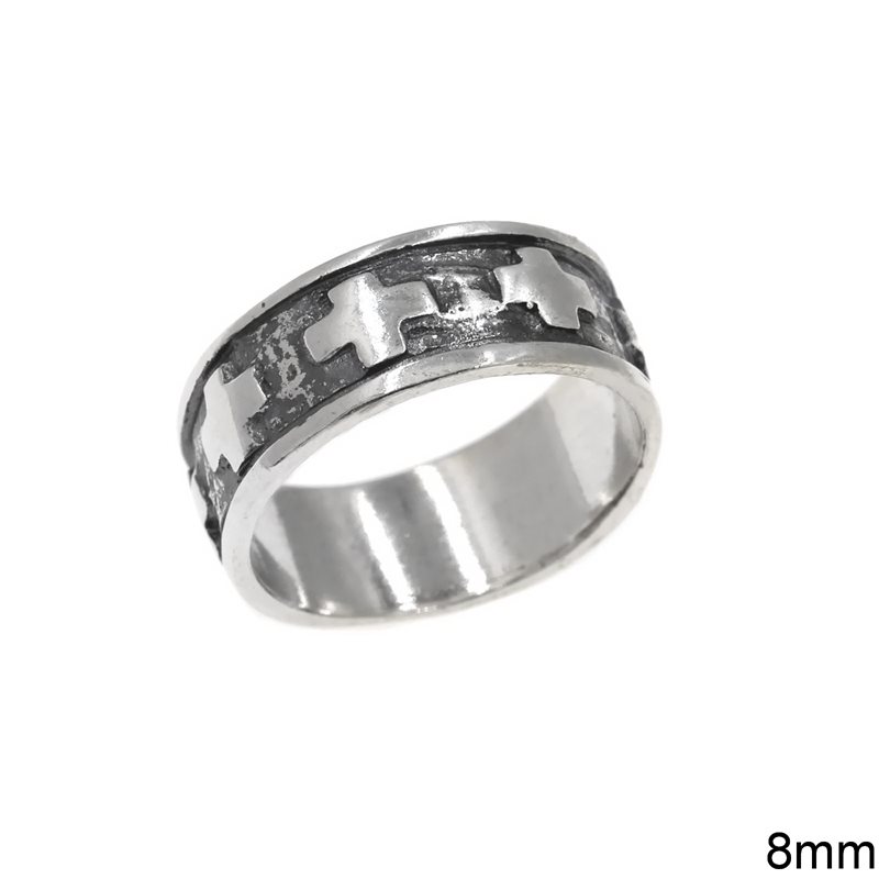 Silver   925 Oxyde Ring with Crosses 8mm