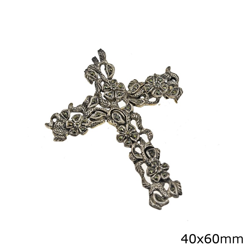 Silver 925 Brooch Cross with Marcasite 40x60mm