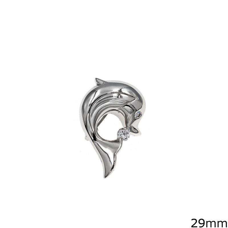 Silver 925 Brooch Dolphin with Zircon 29mm