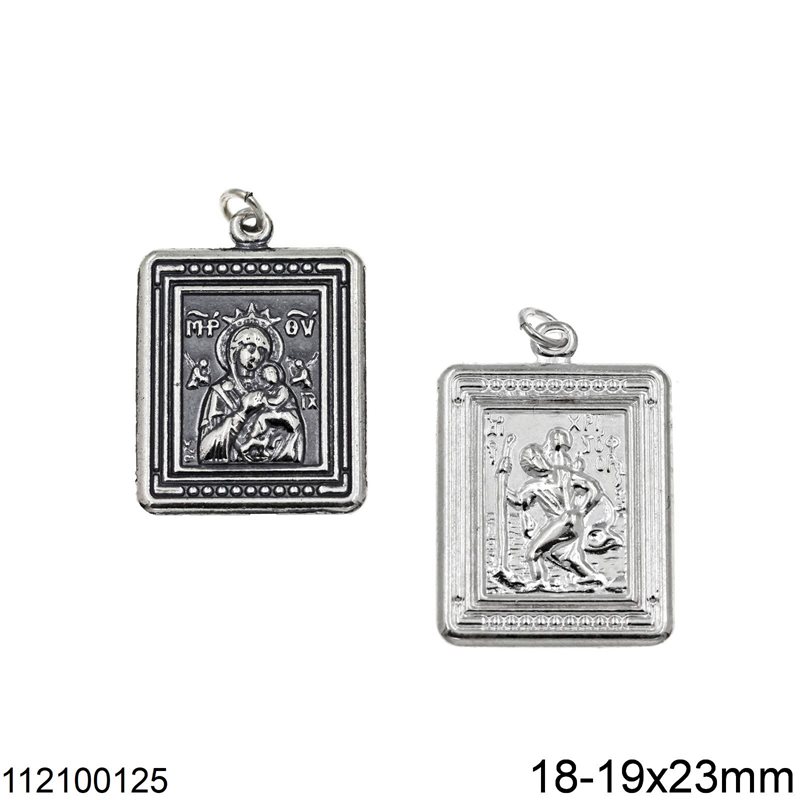 Silver 925 Rectangular Pendant Holy Mary 18-19x23mm