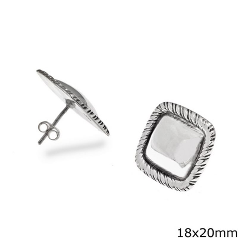 Silver 925 Lustre Square Earrings 18x20mm