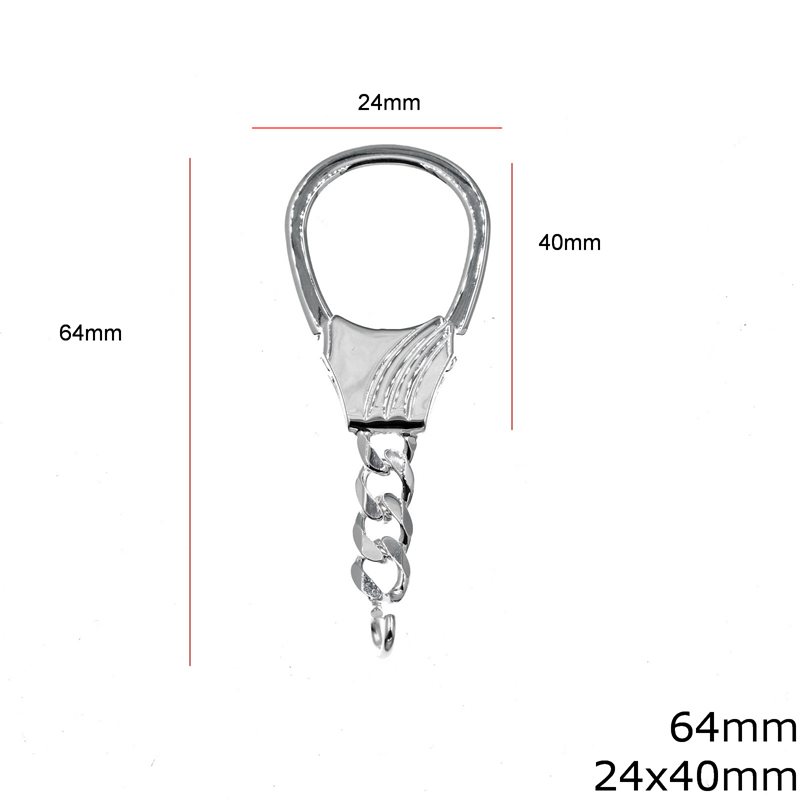 Silver 925 Pearshaped Finished Keychain 8gr 64mm