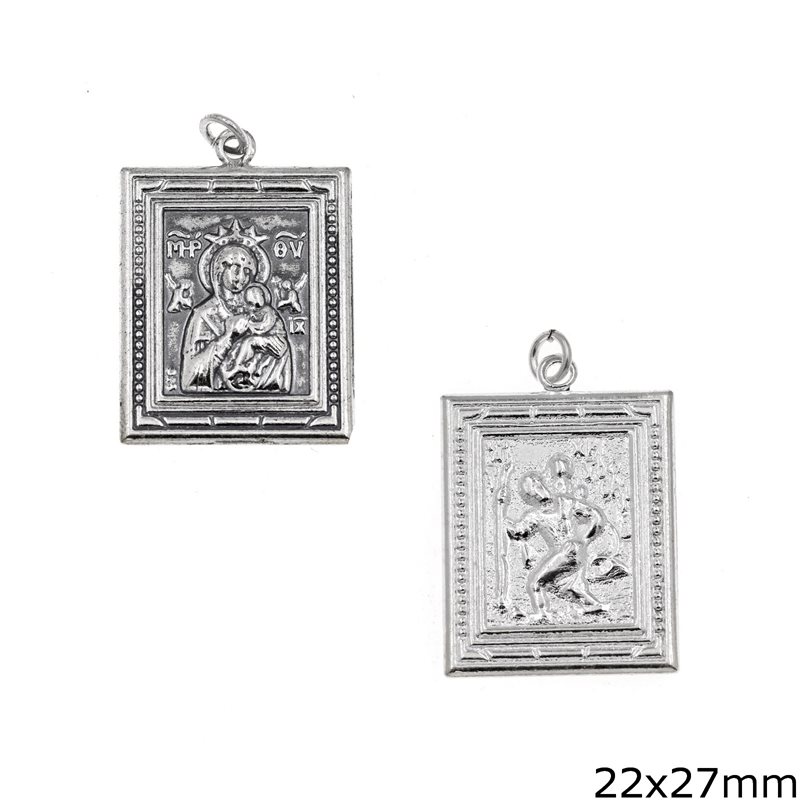 Silver 925 Rectangular Pendant Holy Mary 22x27mm