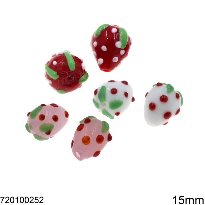Glass 3D Strawberry Beads 15mm