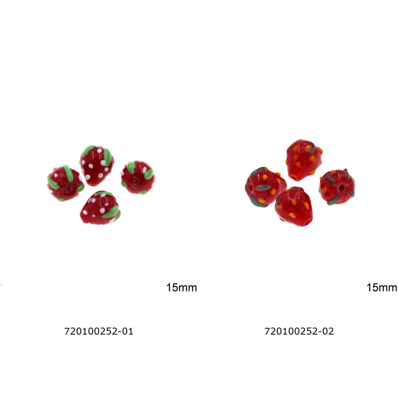 Glass 3D Strawberry Beads 15mm