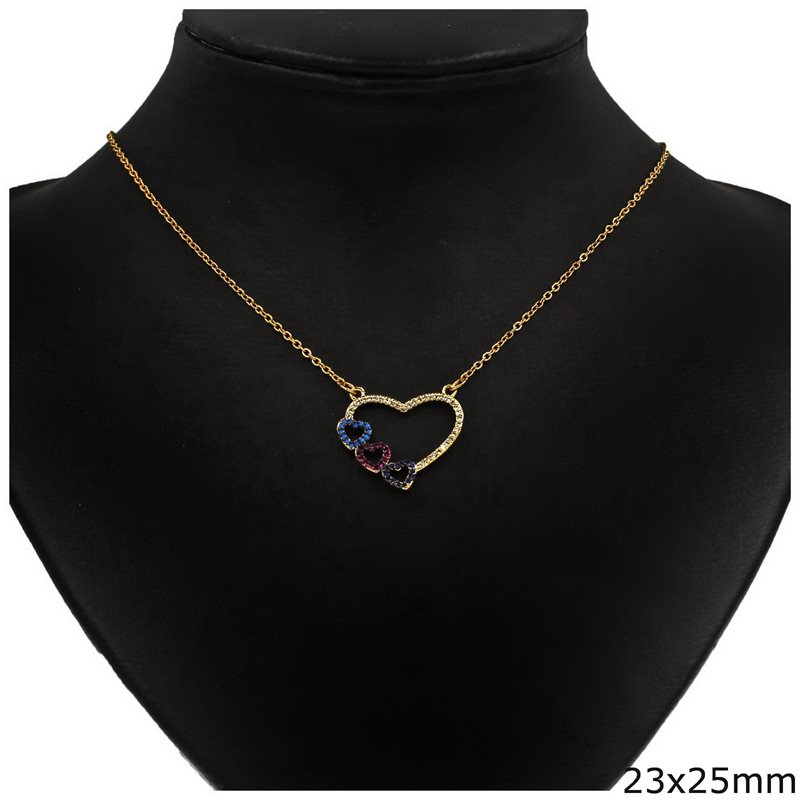 Metallic Outilne Style Heart Necklace 23x25mm