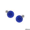 Silver 925  Earrings Ball with Rhinestones 10mm