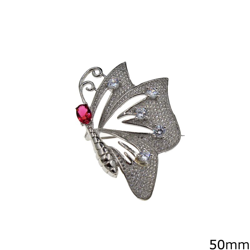 Silver 925 Brooch Butterfly with Zircon 50mm