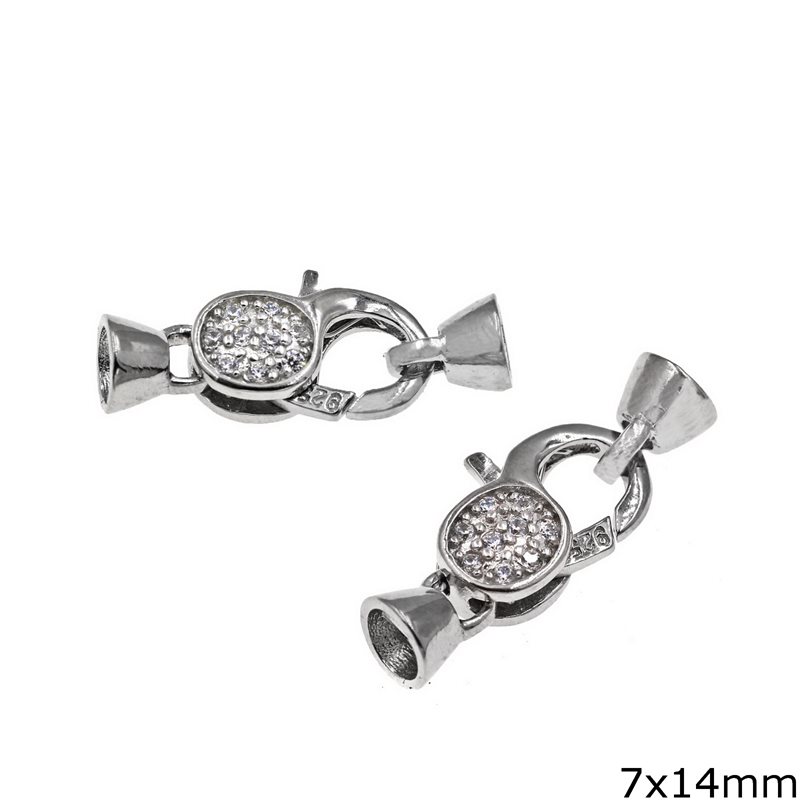 Silver 925 Lobster Claw Clasp with Zircon 7x14mm