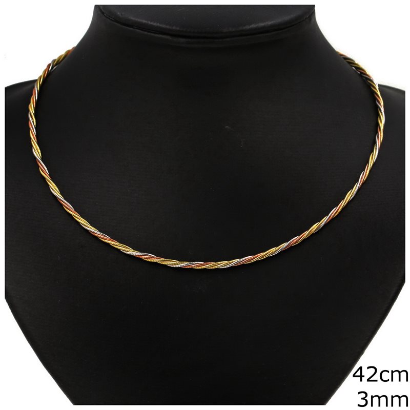 Silver 925 Twisted Triple Necklace 3mm 42cm