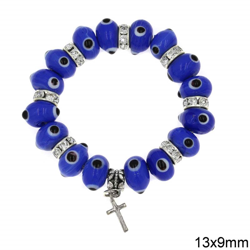Bracelet with Evil Eye Glass Beads 13x9mm & Cross