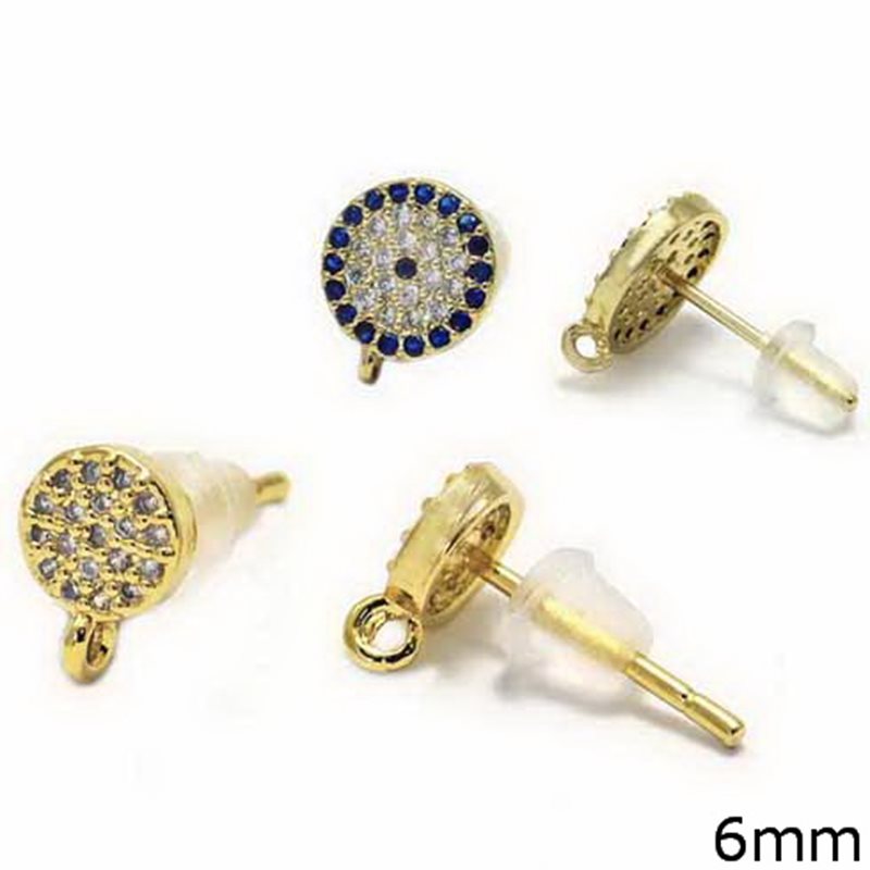 Earring Post with Jump Ring and Zircon 6mm