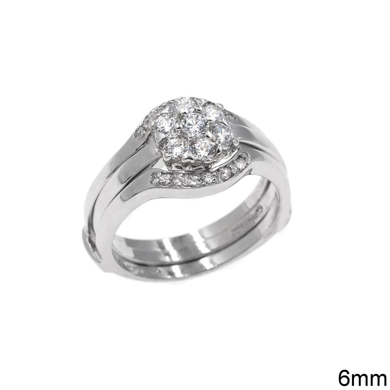 Silver  925  Triple Ring with Zircon 6mm
