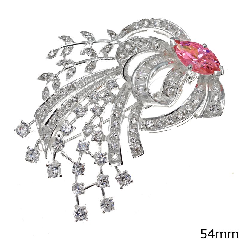 Silver 925 Brooch with Zircon and Baguettes 54mm