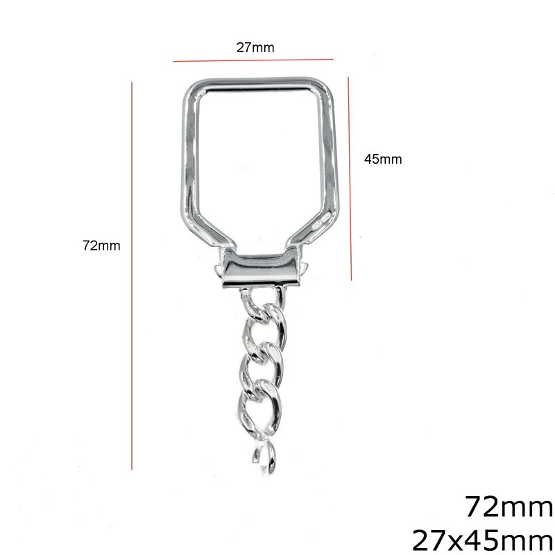 Silver 925 Rectangular Finished Keychain 72mm