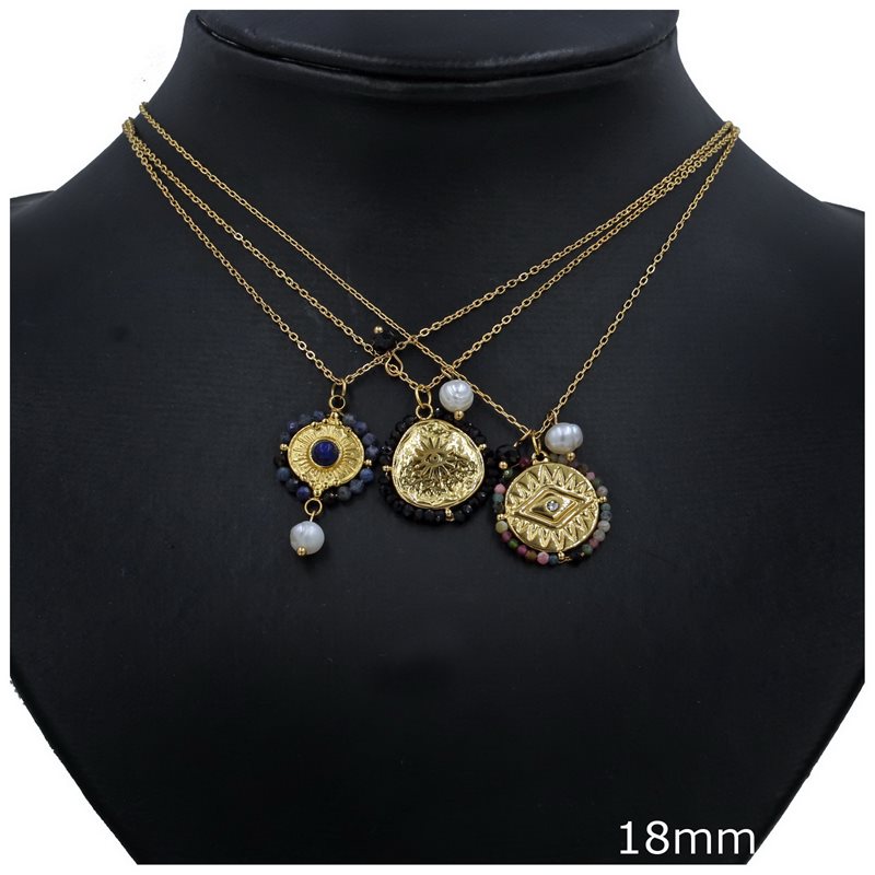 Stainless Steel Necklace Disk with Beads 16-18mm
