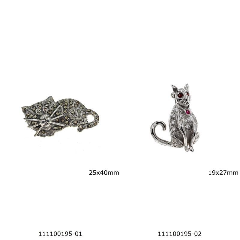 Silver 925 Brooch Animals with Marcasite 