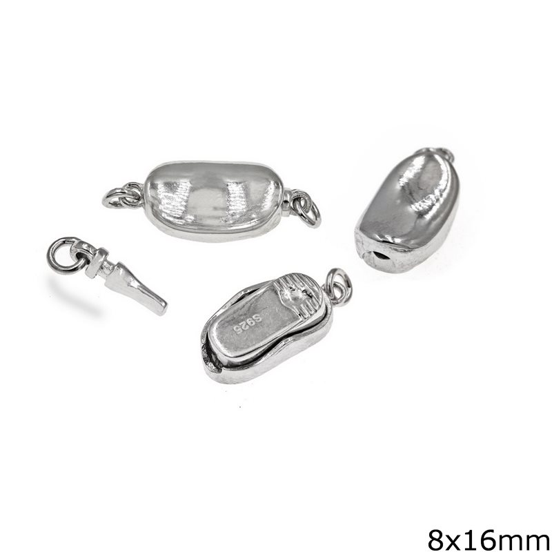 Silver 925 Oval Puffed Bullet Clasp 8x16mm