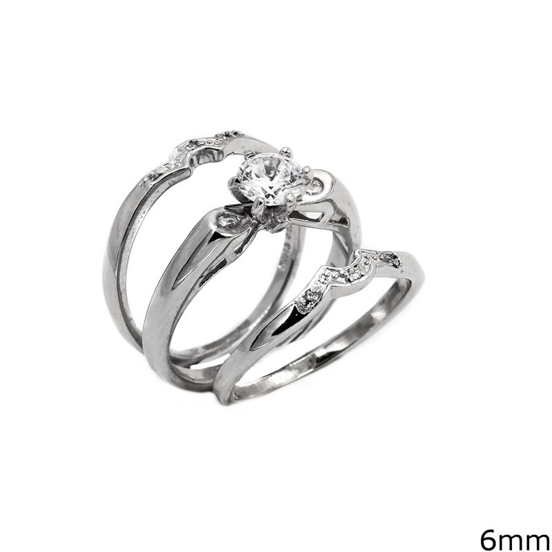Silver  925  Triple Ring 6mm with Zircon